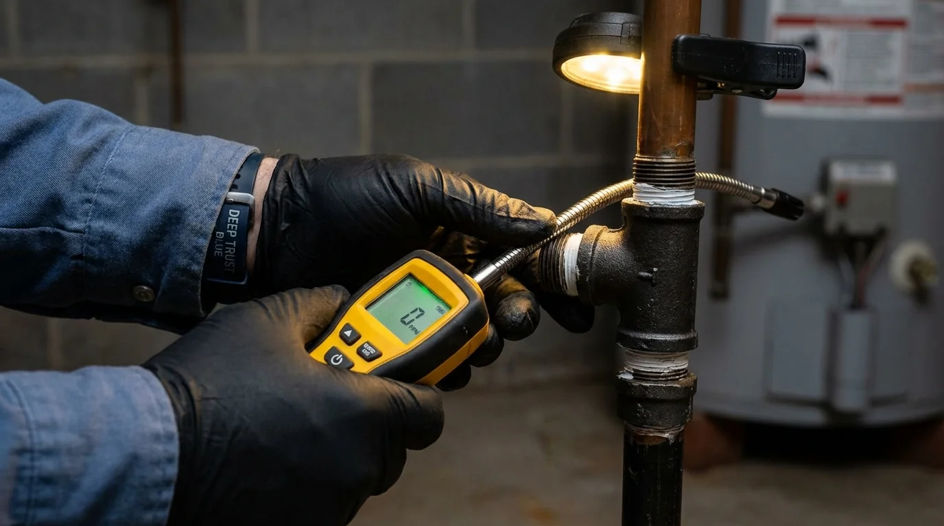 Gas leak detection with electronic sniffer by Johns Plumbing LLC in Effort