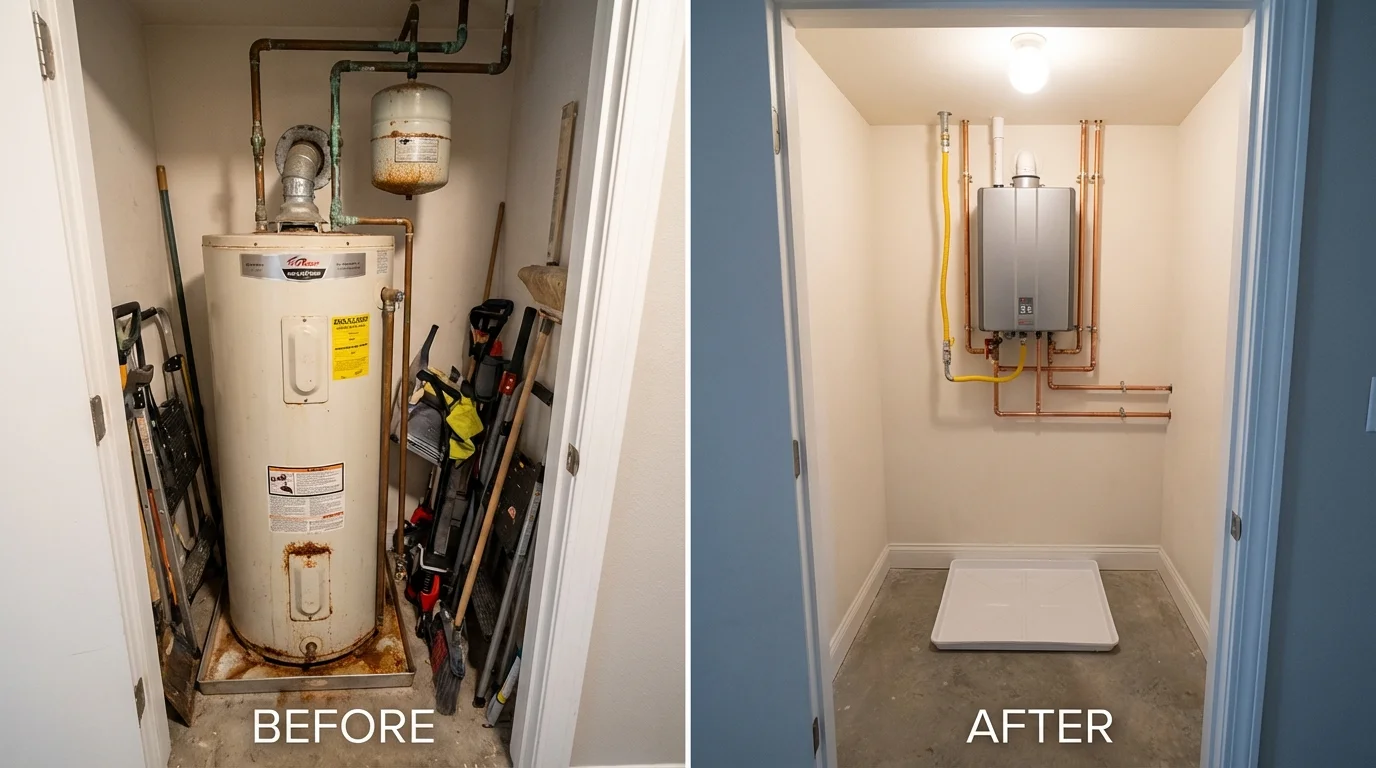 Tank water heater versus wall-mounted tankless unit comparison for Effort, PA homeowners