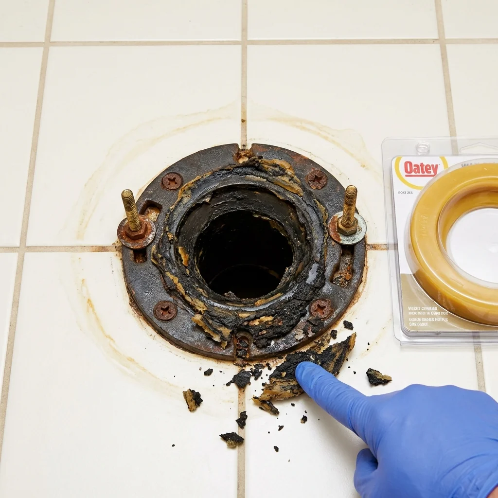Failed wax ring showing water seepage at the base of a toilet in a Effort, PA home